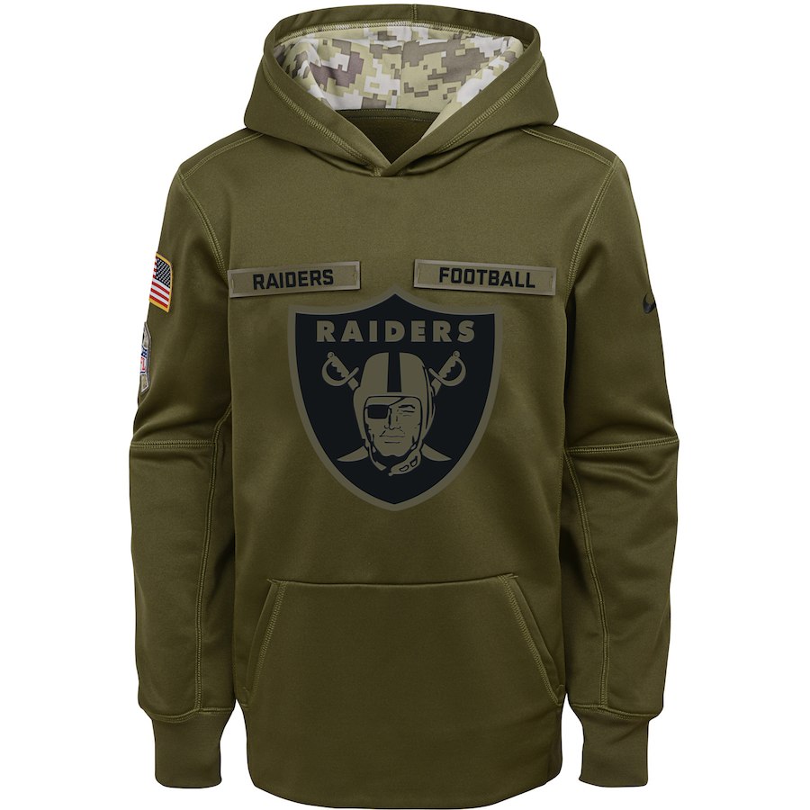Youth Oakland Raiders Olive Salute to Service Pullover Performance NFL Hoodie